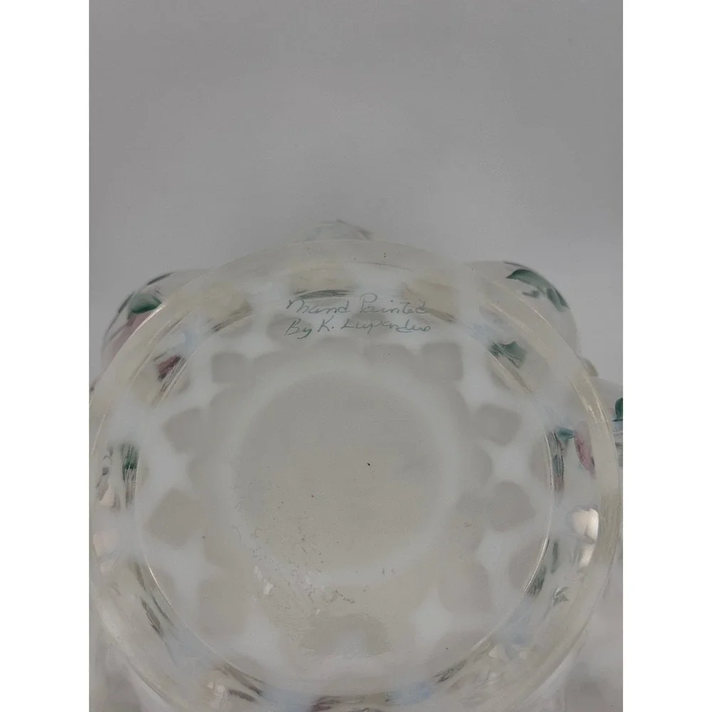 Vintage Fenton Trellis‎ Melon Hand Painted Candy Trinket Dish with Lid